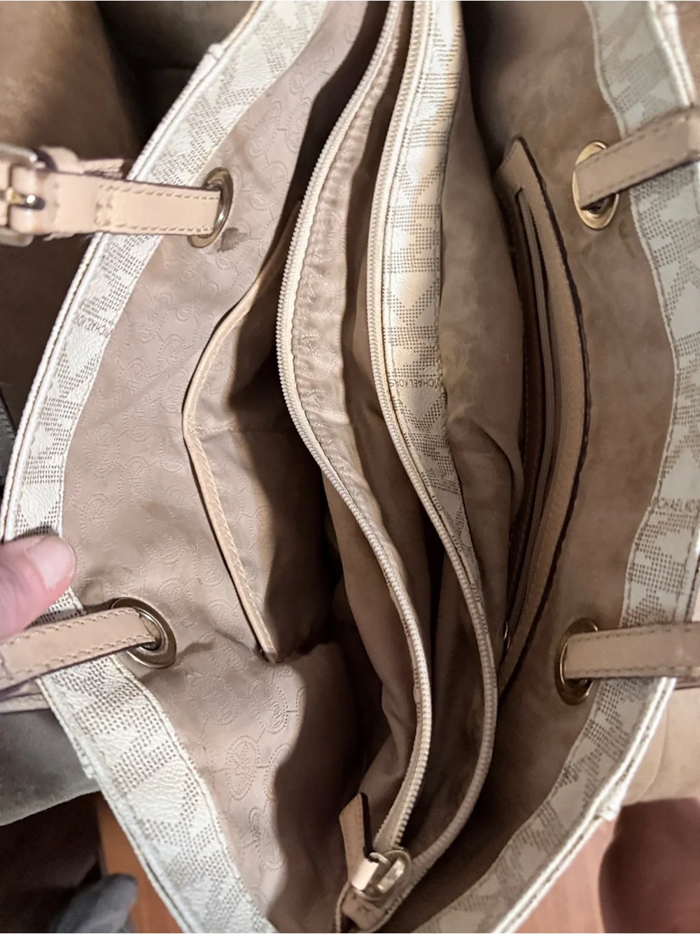 Michael Kors Cream and Tan MK Logo Tote